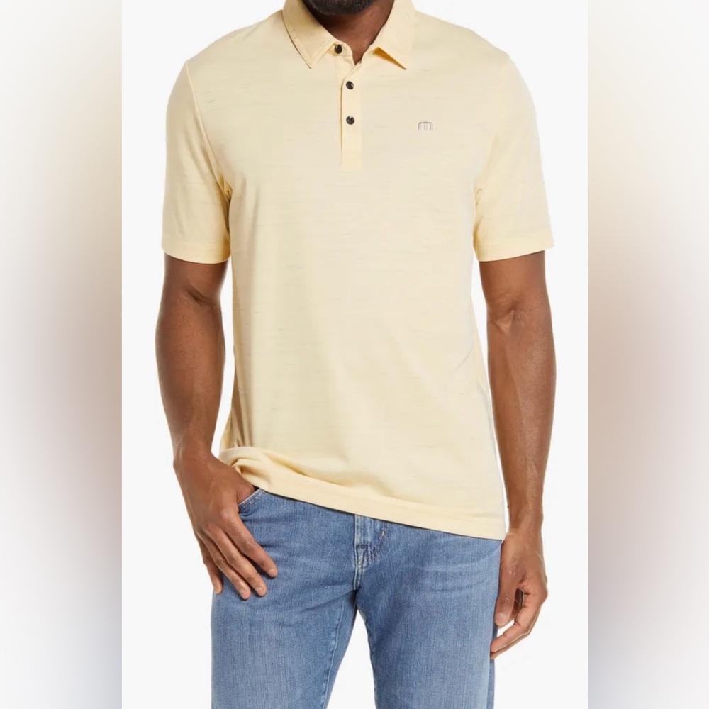 TravisMathew Pima Cotton Polo Mens M Yellow Heather Golf Shirt Summer
